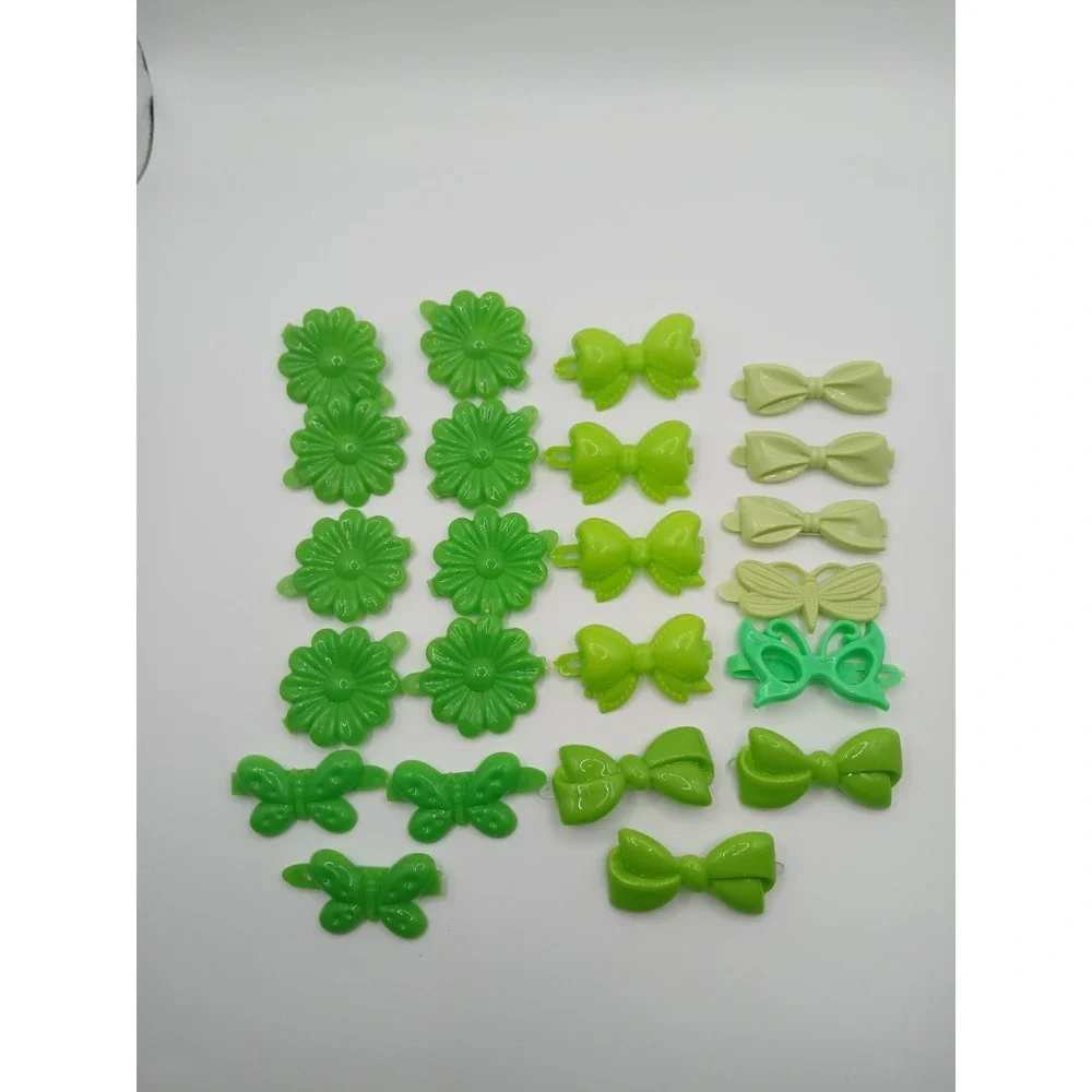 Lot 23 Vintage‎ Childs Snap Tight Plastic Hair Clip Barrettes Kids Goody Green